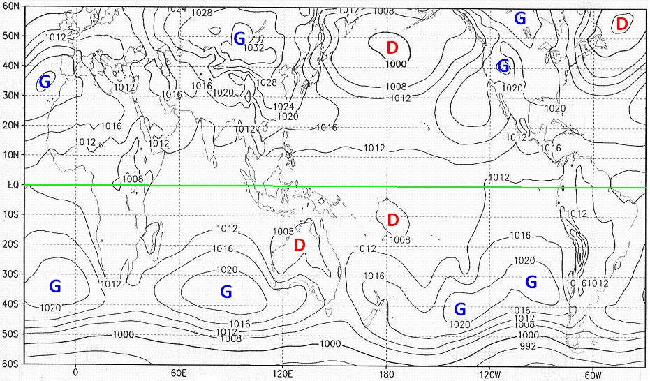 3-1: 2004年1月份月平均海平面气压图(hpa)